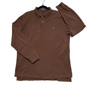 Polo By Ralph Lauren Brown Long Sleeve Pima Cotton Mesh Polo Shirt XL Mens